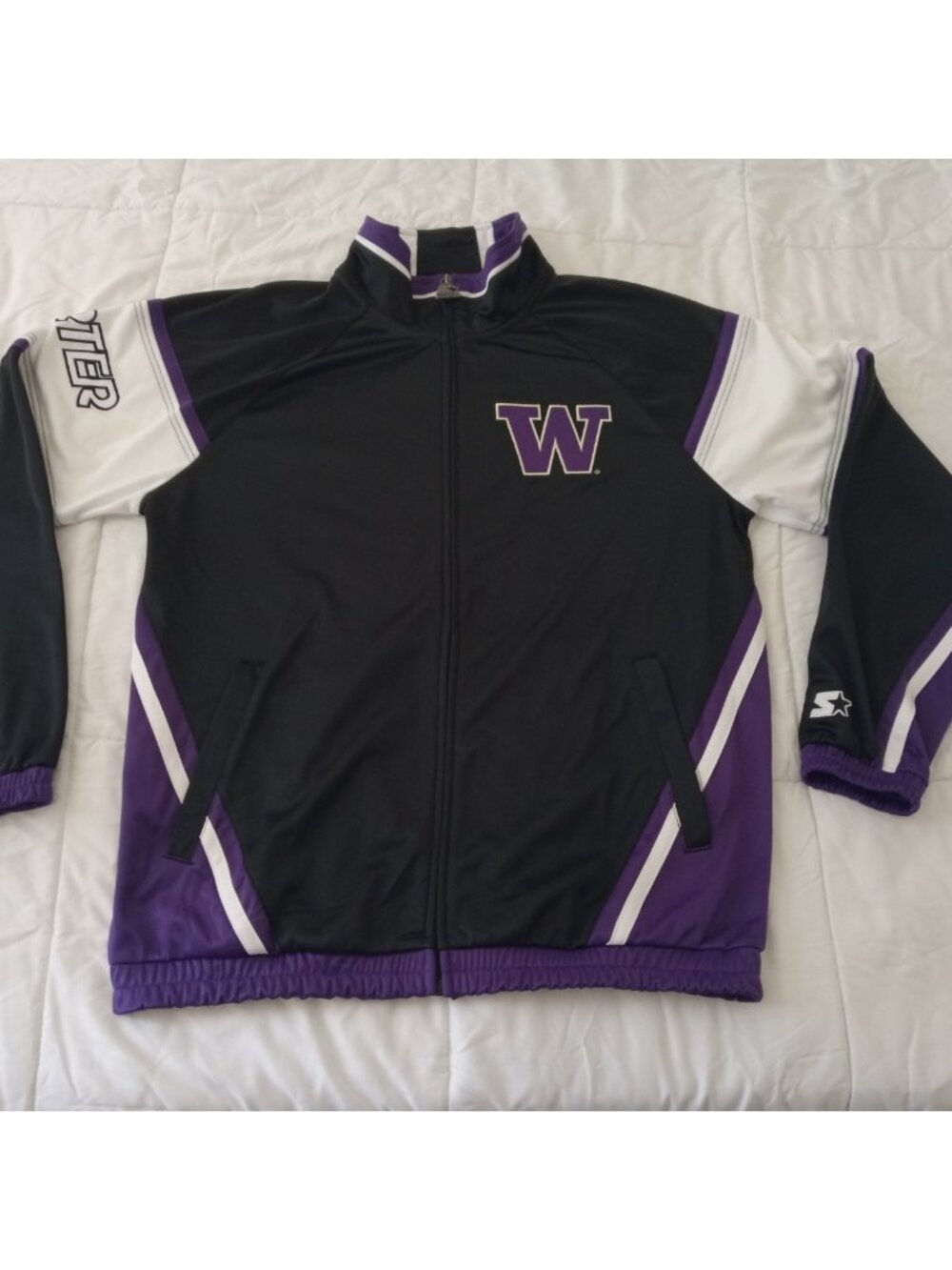 University Of Washington Huskies Starter Black Track Jacket Men's Large UW UDub